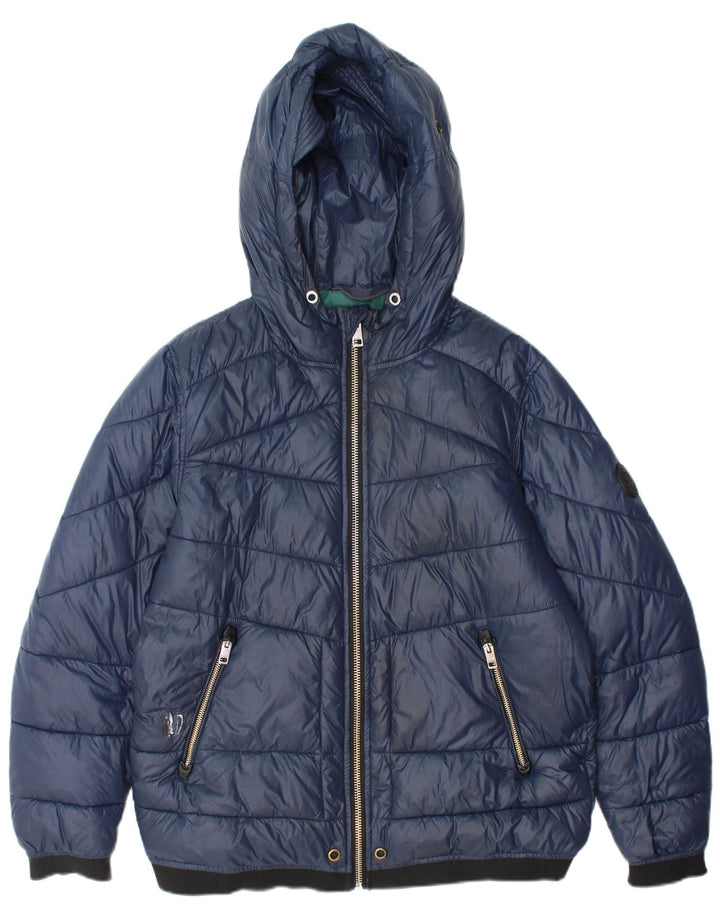Diesel Chaqueta acolchada con capucha para hombre UK 36 Small Azul marino Nylon