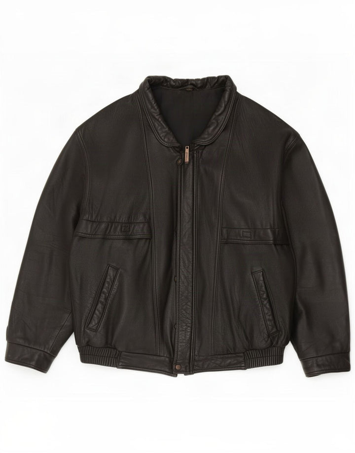 Chaqueta de cuero vintage para hombre IT 52 XL Negro Clásico