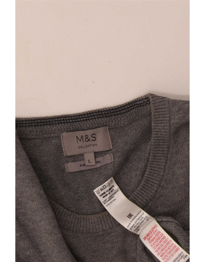 Marks & Spencer Jersey con cuello barco para hombre, talla grande, algodón gris