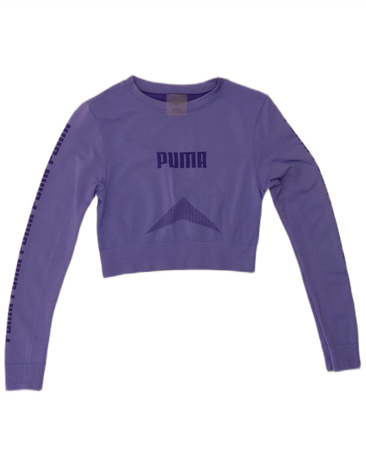 PUMA Top corto gráfico de manga larga para mujer UK 8 Small Púrpura