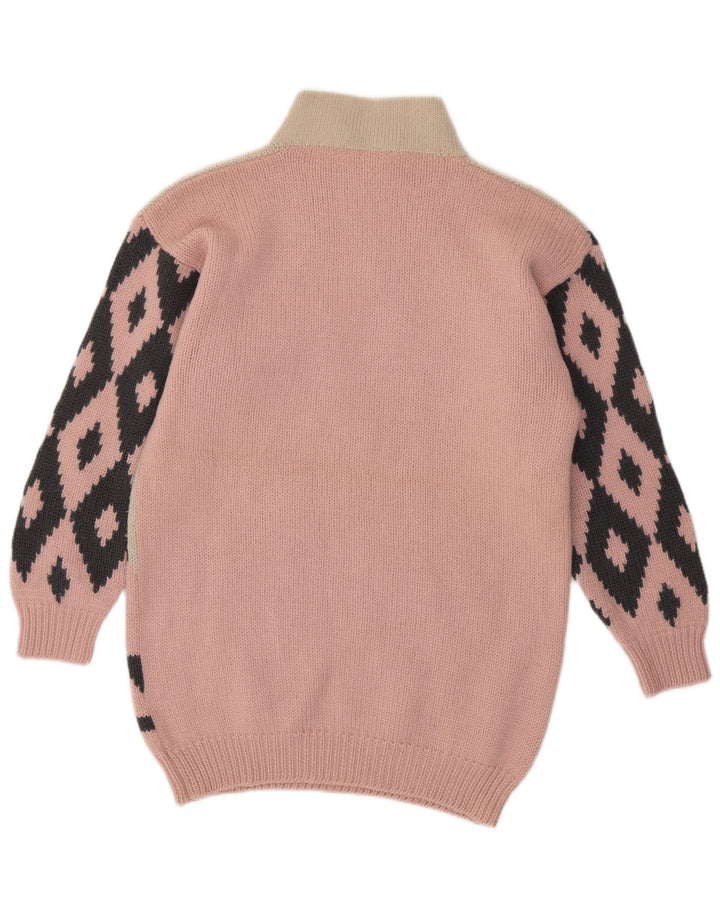 VINTAGE Mujer Longline Turtle Neck Jumper Suéter Reino Unido 16 Rosa Grande