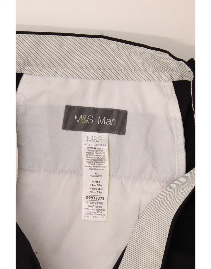 Marks & Spencer Pantalón chino recto para hombre W36 L31 Poliéster azul marino