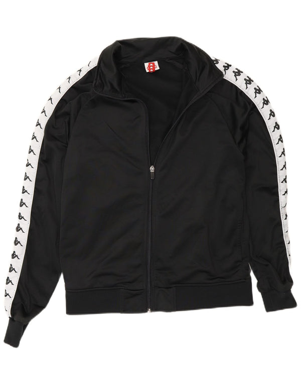 Kappa Mujer Gráfico Chándal Top Chaqueta UK 10 Small Negro Colorblock