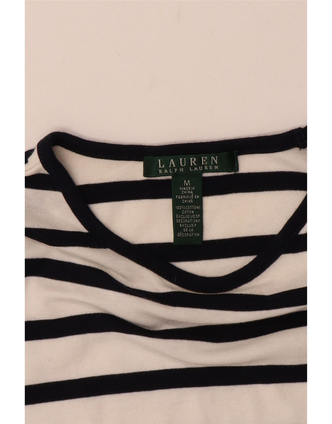 RALPH LAUREN Top de mujer de manga larga UK 12 Algodón a rayas blanco mediano