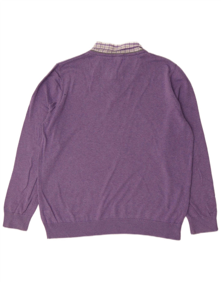Marks & Spencer Jersey con cuello en V para hombre, talla grande, algodón morado