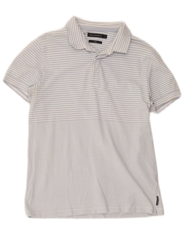 French Connection Polo ajustado para hombre de algodón a rayas azules grandes