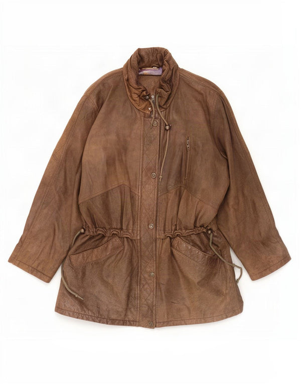 Vintage Womens Leather Coat EU 40 Medium Brown