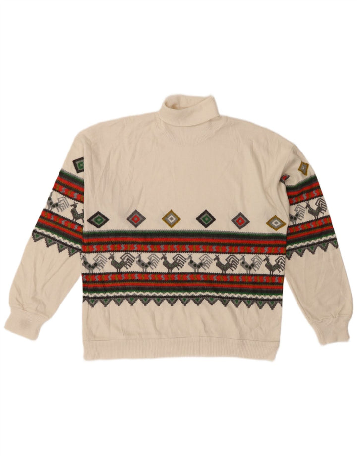 Vintage mujer rollo cuello jersey suéter IT 44/46 medio blanco poliacrílico