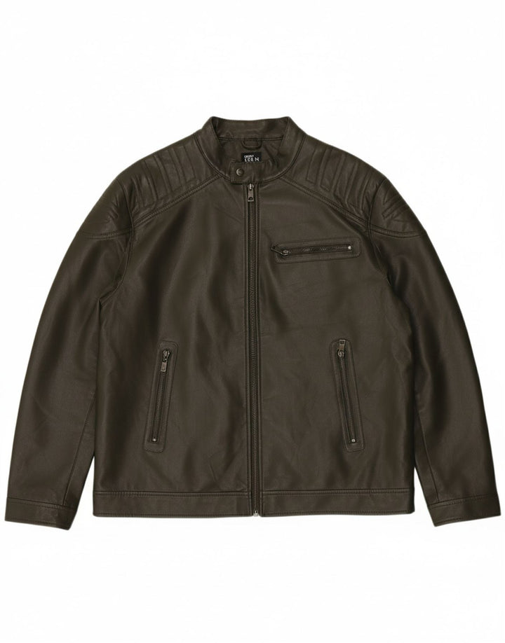 MAX Mens Faux Leather Jacket UK 44 2XL Green Polyurethane