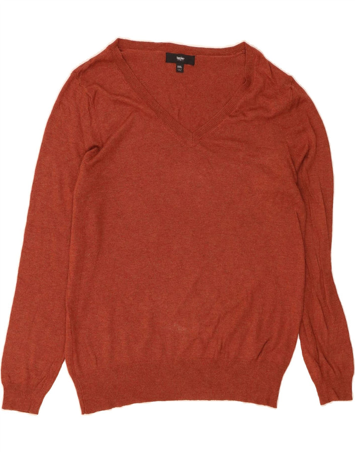 MOSSIMO Womens V-Neck Jumper Sweater UK 20 2XL Brown Nylon Vintage Mossimo and Second-Hand Mossimo from Messina Hembry 