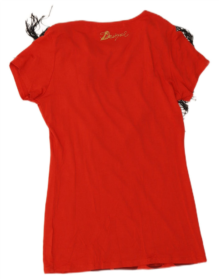 Desigual Mujer Camiseta Gráfica Top UK 12 Medio Naranja Geométrico