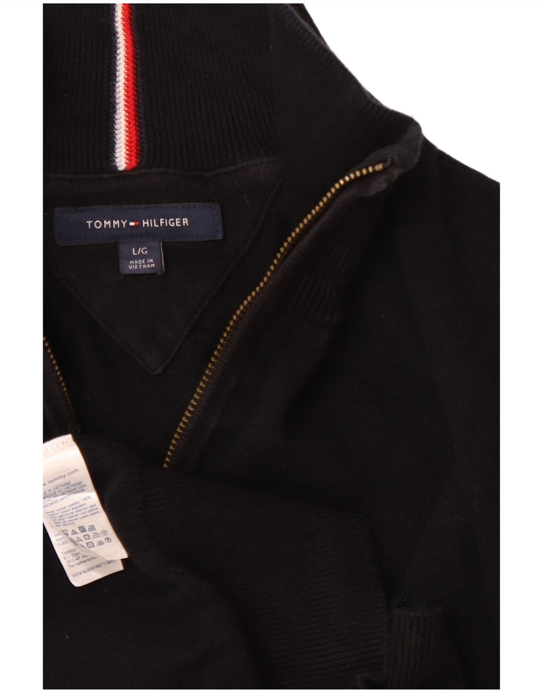 TOMMY HILFIGER Jersey con cuello y cremallera para hombre, talla grande, algodón negro