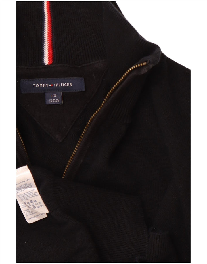 TOMMY HILFIGER Jersey con cuello y cremallera para hombre, talla grande, algodón negro