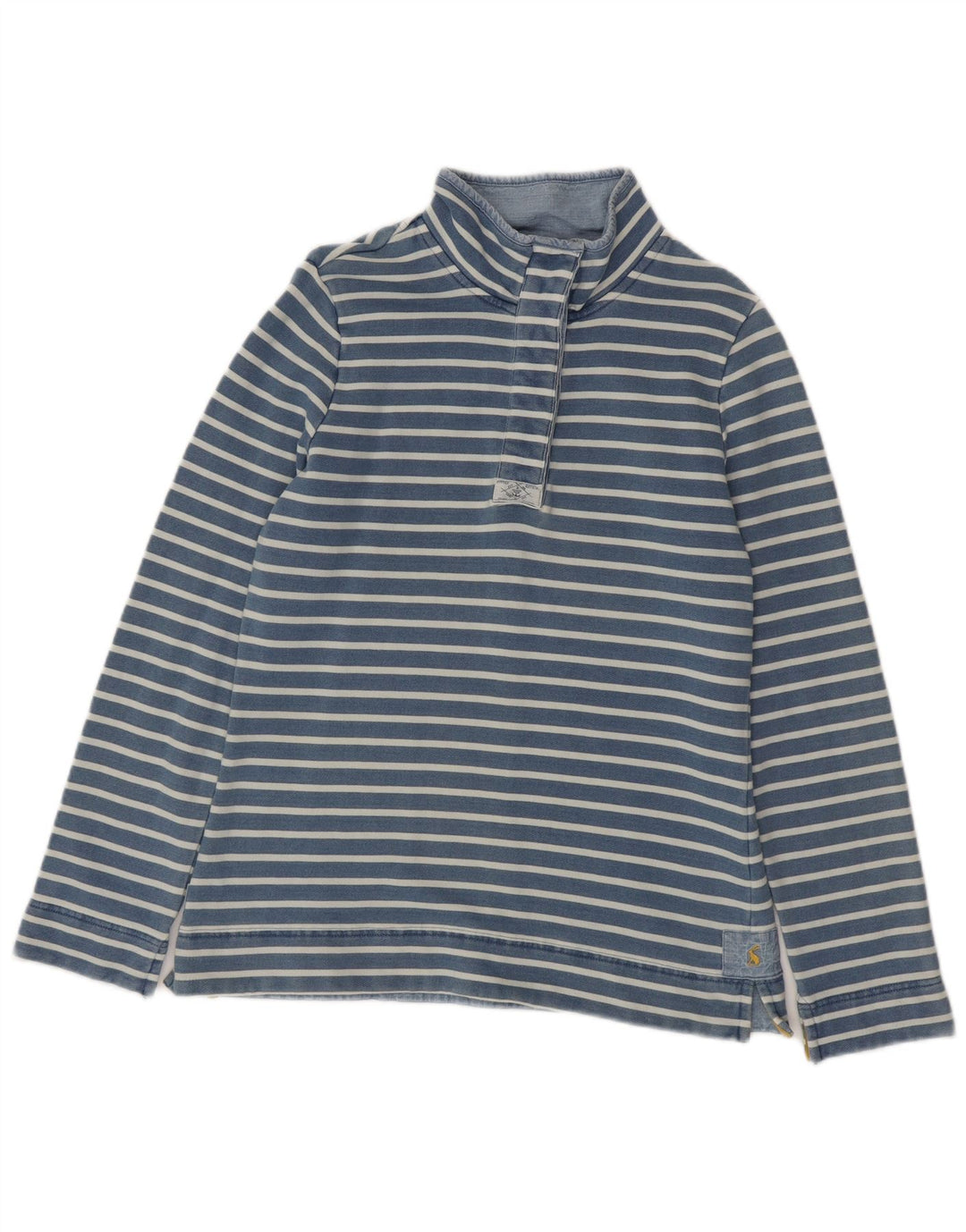 JOULES Sudadera con cuello y botones para mujer, talla 40, talla mediana, color azul a rayas