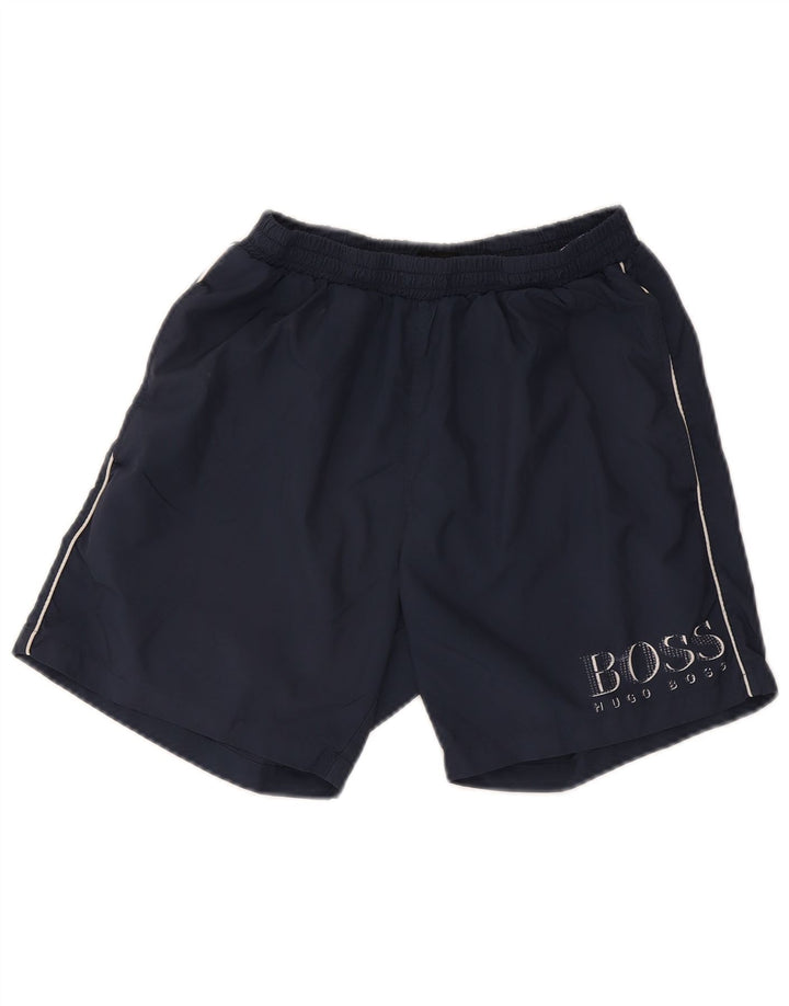 Hugo Boss Mens Graphic Sport Shorts Pequeño Poliéster Azul Marino