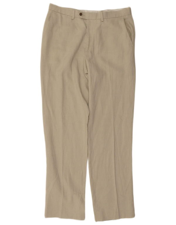 Marks & Spencer Pantalón de traje de corte regular para hombre W34 L33 Lino beige