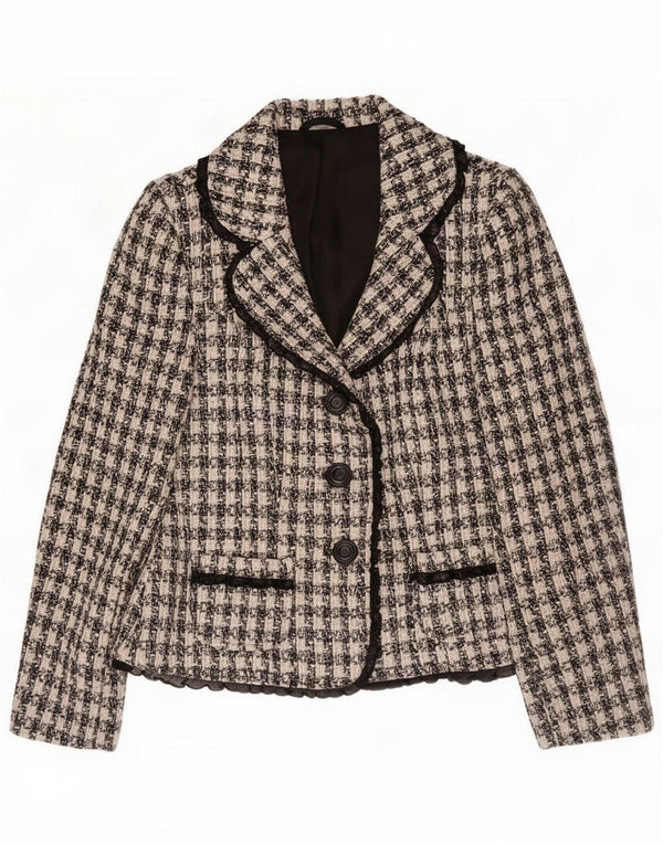 Chaqueta tipo blazer vintage de 3 botones para mujer UK 10 Small Black Houndstooth