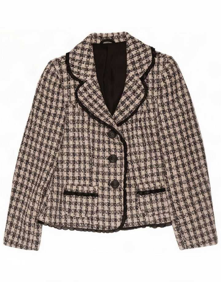 Chaqueta tipo blazer vintage de 3 botones para mujer UK 10 Small Black Houndstooth