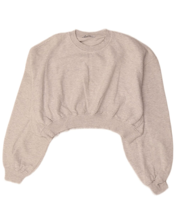Zara Mujer Crop Sudadera De Gran Tamaño Jersey UK 44 Gris Medio