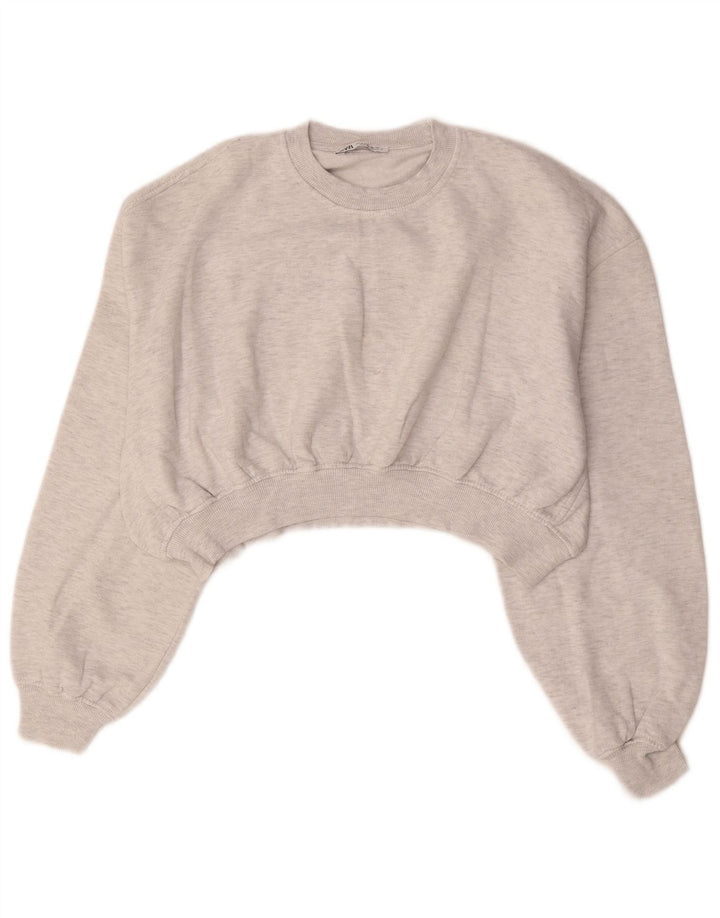 Zara Mujer Crop Sudadera De Gran Tamaño Jersey UK 44 Gris Medio