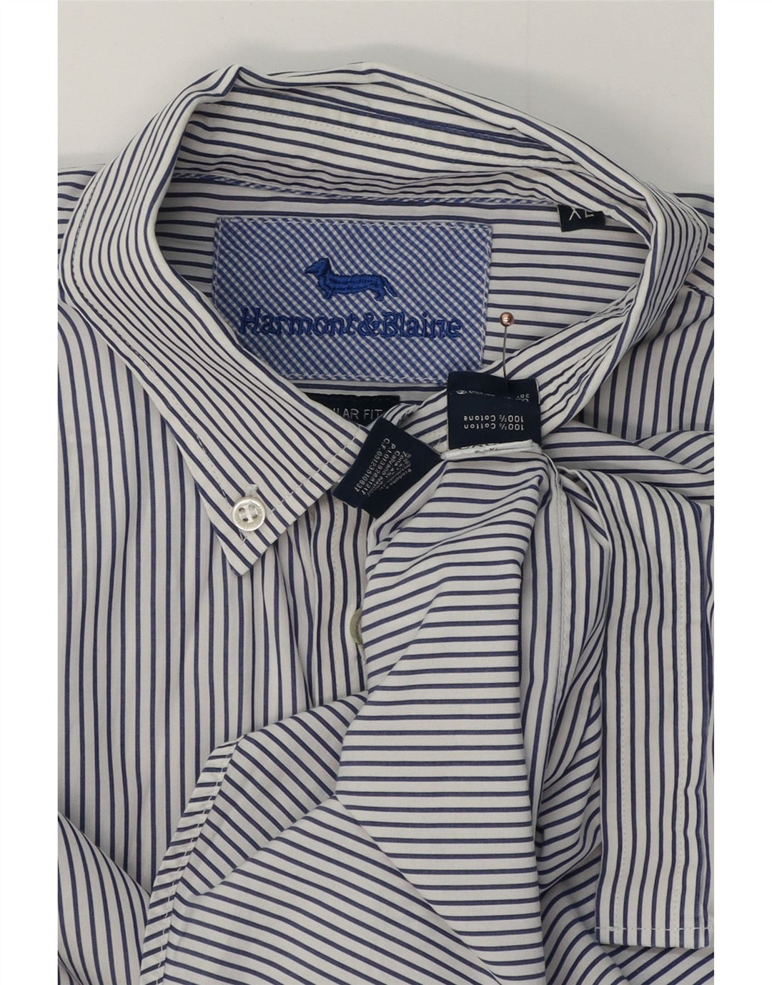 HARMONT & BLAINE Camisa de corte regular para hombre XL Algodón a rayas azules