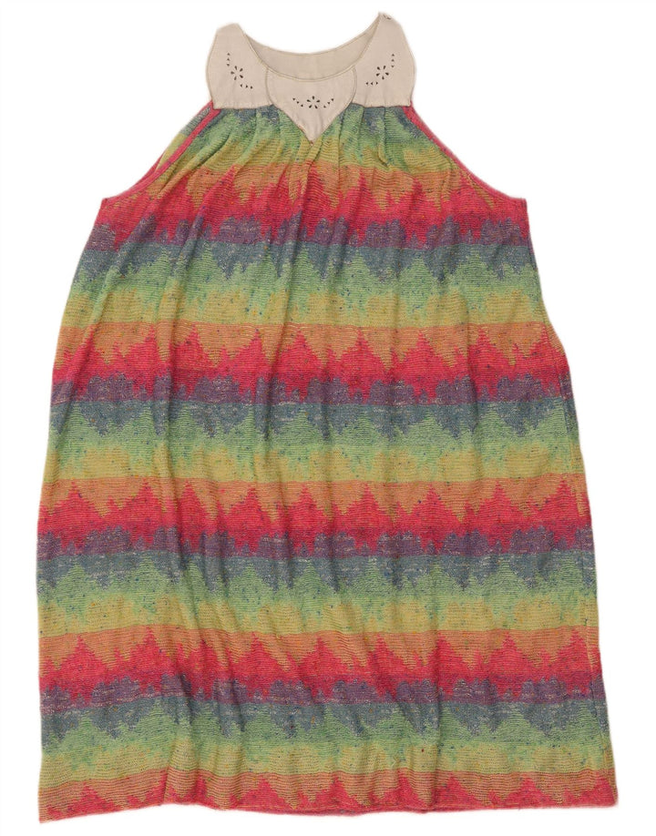 Vintage mujer sin mangas vestido básico Reino Unido 12 medio multicolor rayas