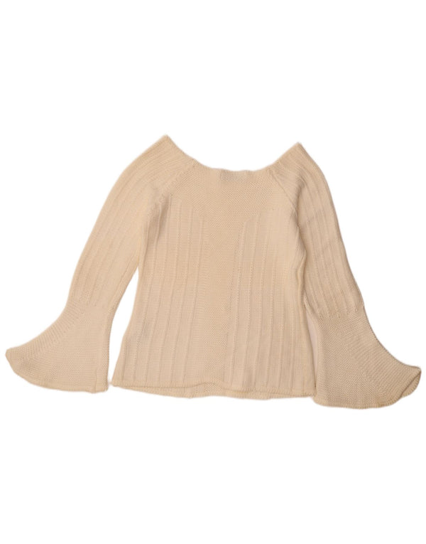Zara - Jersey corto con cuello barco para mujer, talla 40, talla grande, algodón blanco roto