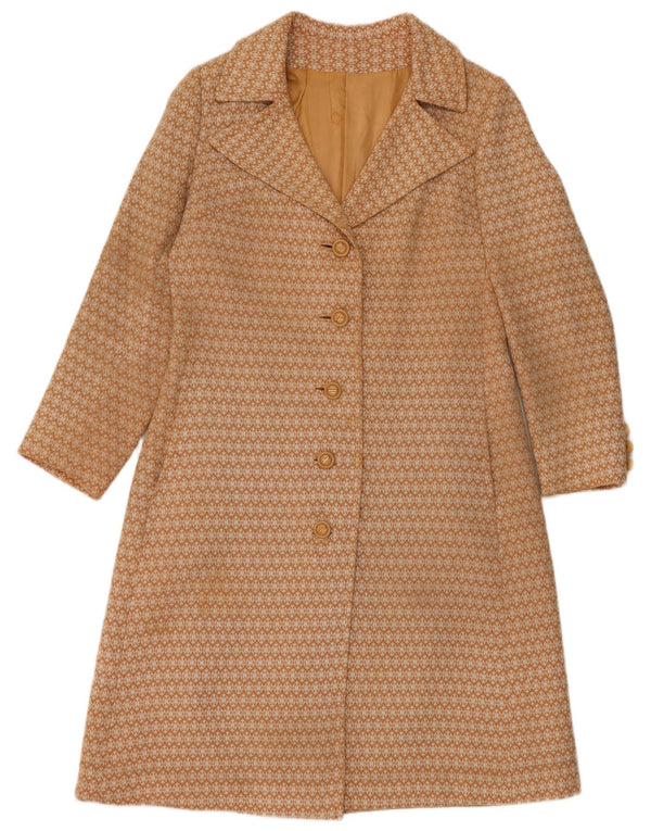 Vintage mujer abrigo Reino Unido 10 pequeño beige geométrico