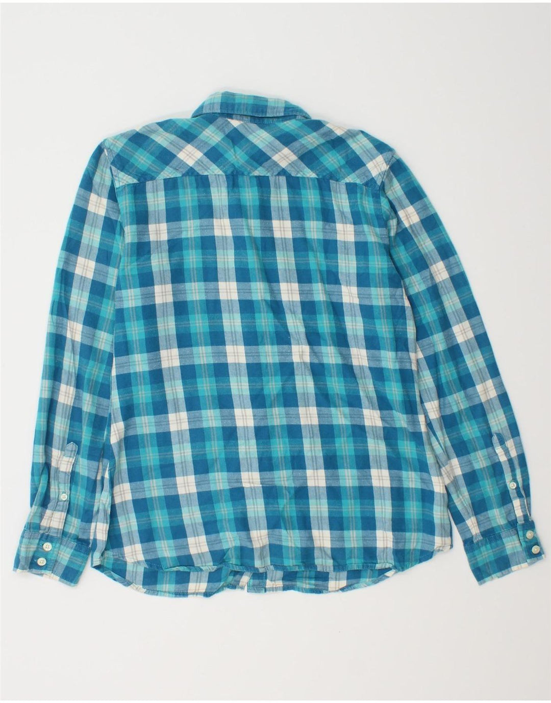 EDDIE BAUER Camisa de franela para mujer UK 10 Small Blue Check Cotton