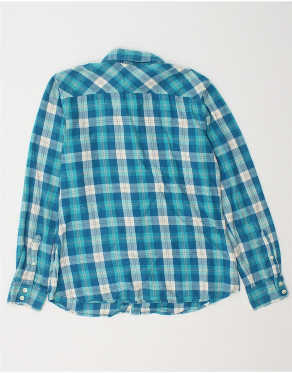 EDDIE BAUER Camisa de franela para mujer UK 10 Small Blue Check Cotton