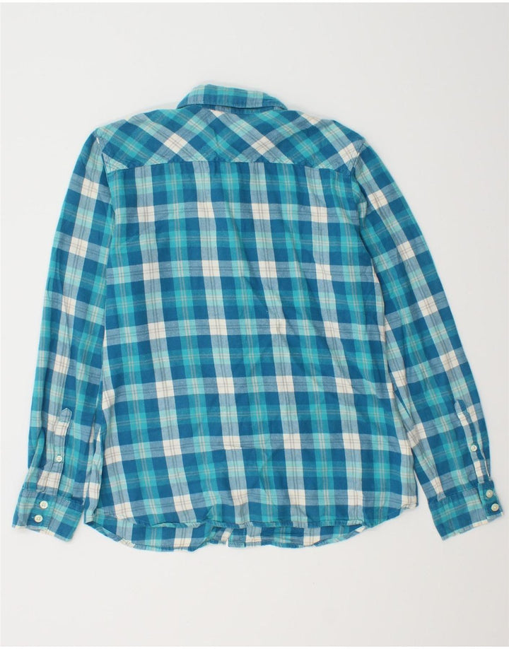 EDDIE BAUER Camisa de franela para mujer UK 10 Small Blue Check Cotton
