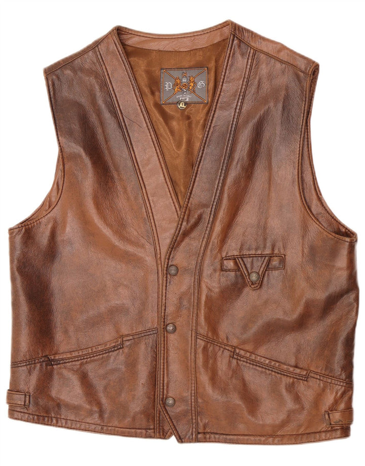 Chaleco de cuero vintage para hombre XL Marrón