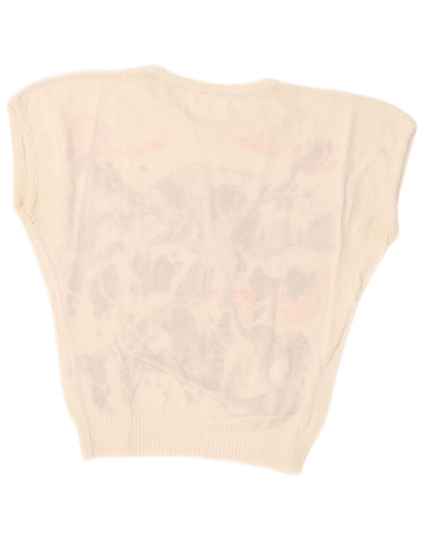 Vintage mujeres barco cuello jumper suéter Reino Unido 10 pequeña novedad blanca