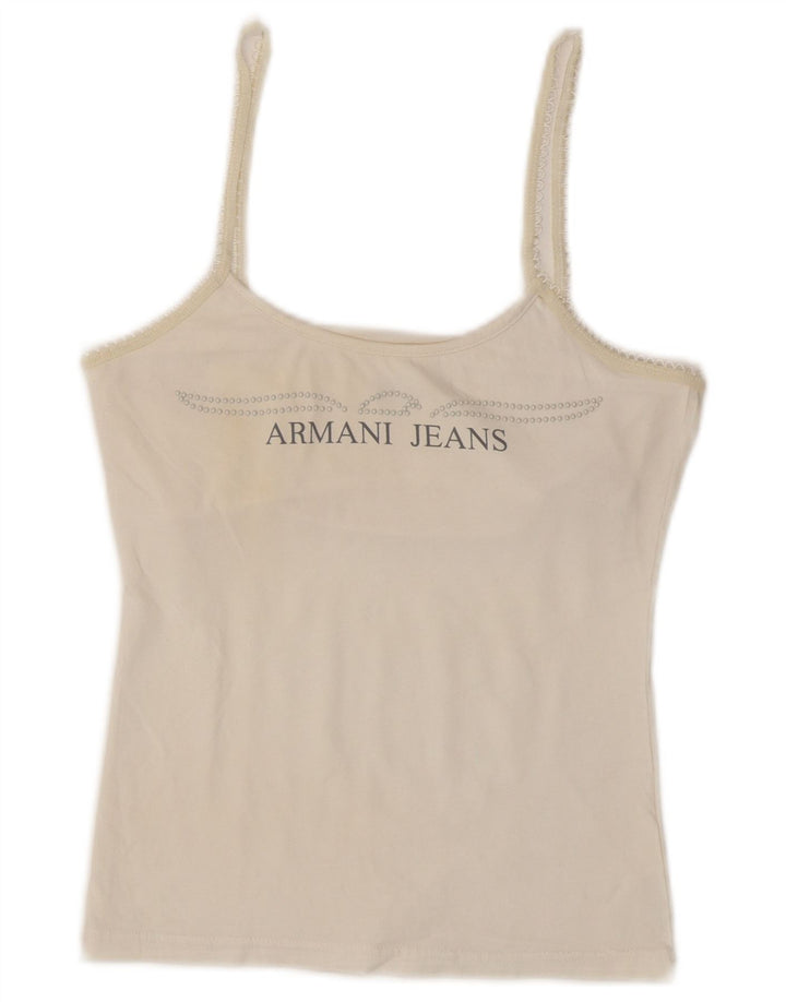 Armani Jeans Top corto con estampado gráfico para mujer UK 8 Small White