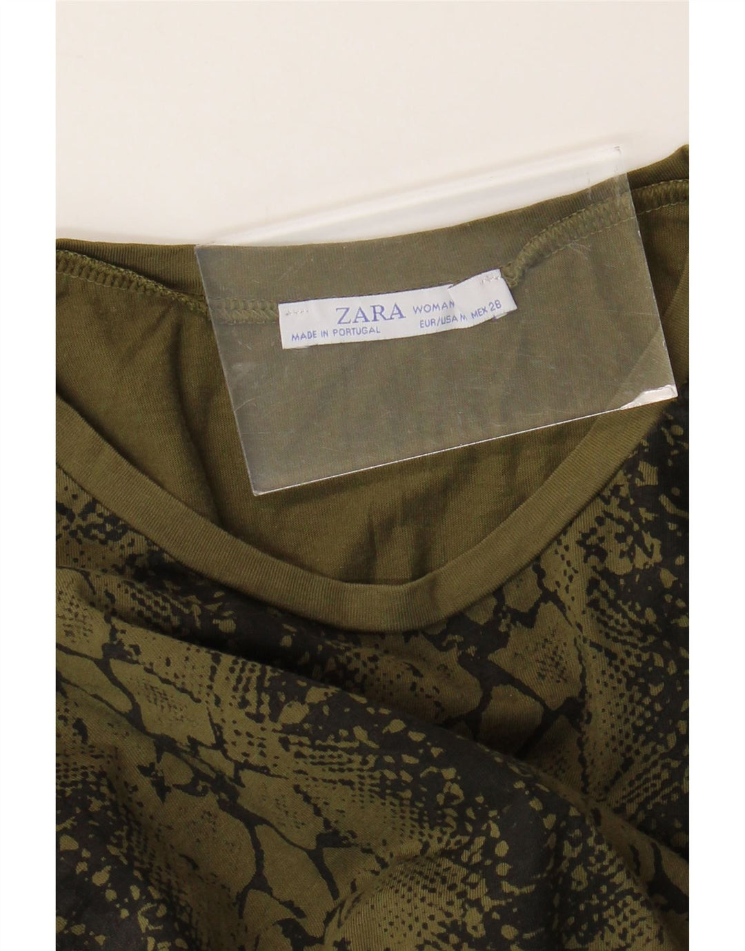 ZARA Camiseta Mujer Top UK 40 Medium Caqui Estampado Animal