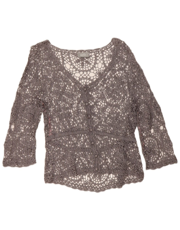 Wallis Blusa de crochet de manga 3/4 para mujer UK 46 Gris grande