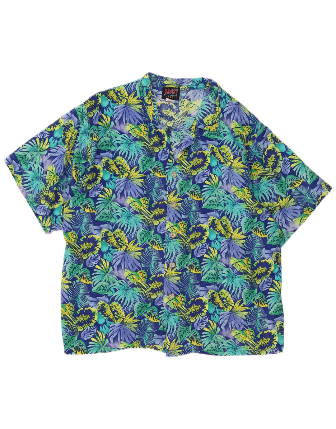 Krazy Camisa de manga corta para hombre grande azul floral algodón hawaiano