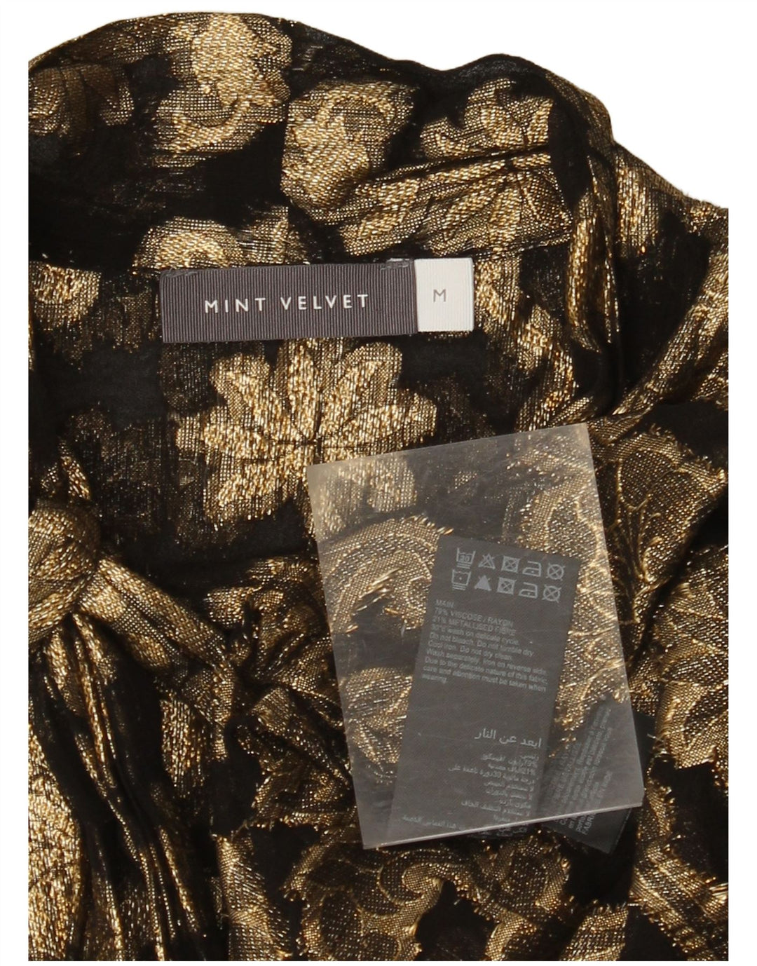 MINT VELVET Blusa camisera con lazo frontal para mujer UK 44 Viscosa floral dorada mediana