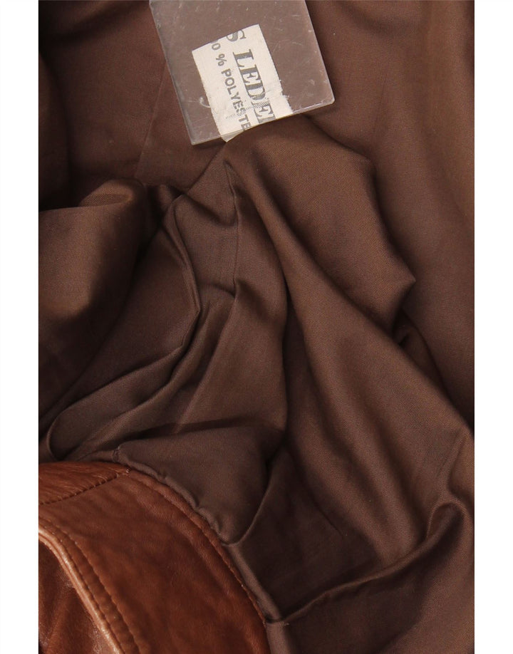 VINTAGE Womens Loose Fit Leather Jacket EU 40 Medium Brown Leather