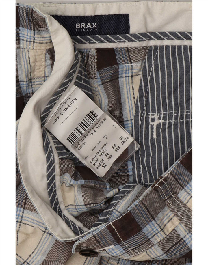 Brax Pantalones cortos tipo cargo para hombre W36 Large Beige Check Cotton