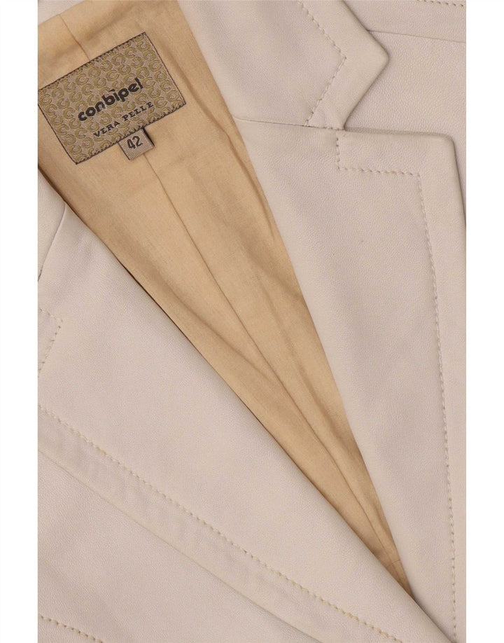 Conbipel Chaqueta Blazer De Cuero Con 2 Botones Para Mujer IT 42 Medium White