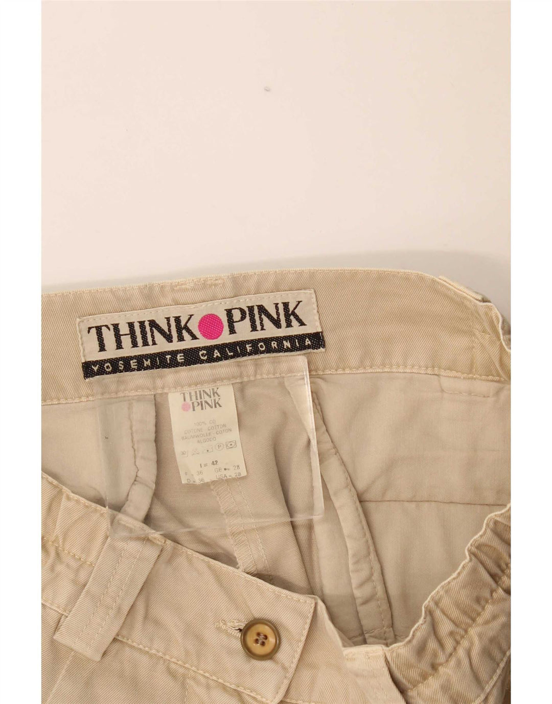 Pantalones cortos tipo cargo para mujer Think Pink IT 42 Medium W28 Algodón beige