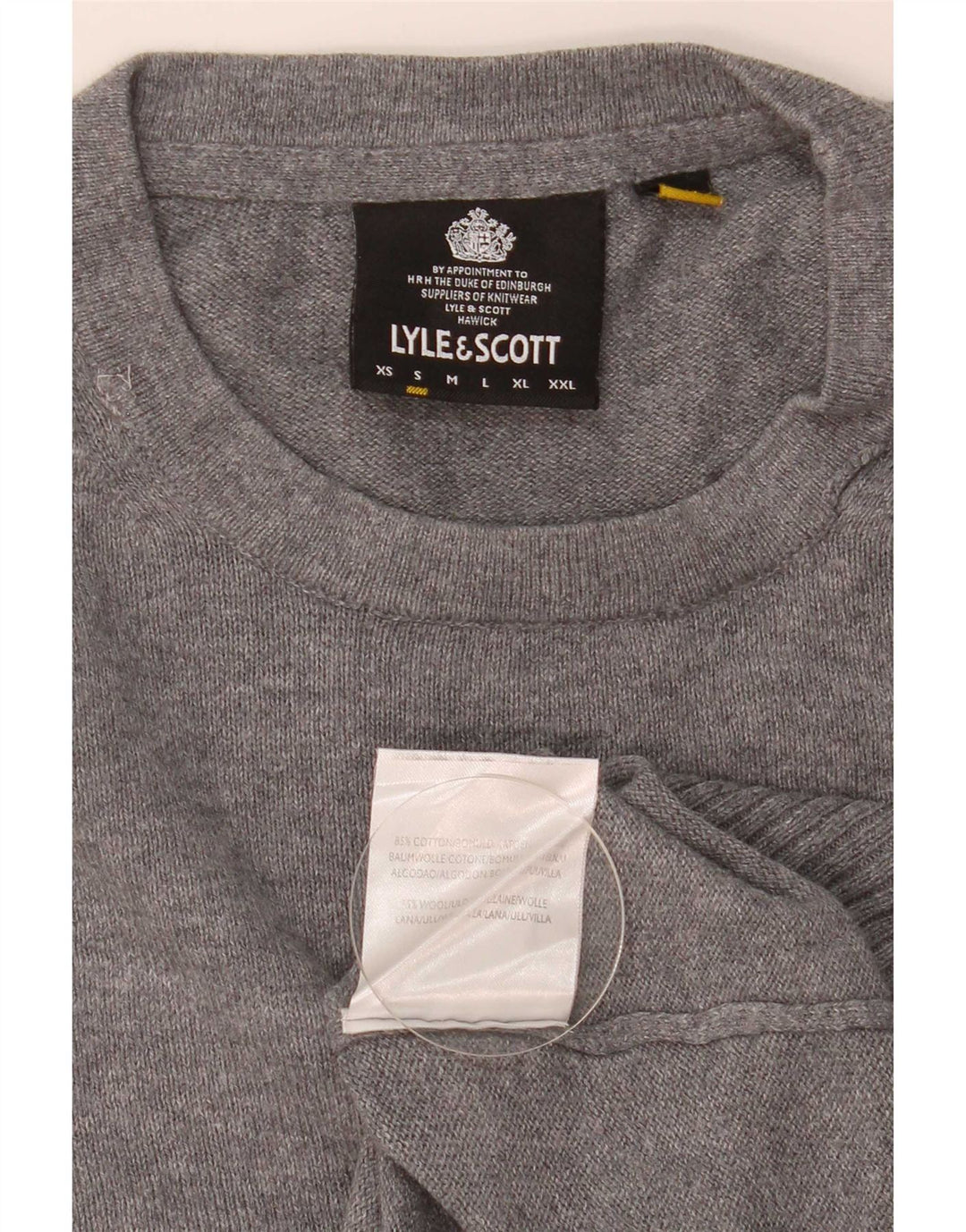 Lyle & Scott Jersey de cuello redondo para hombre de algodón moteado gris pequeño