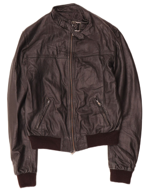 Vintage mujer chaqueta de cuero Reino Unido 12 Medio Negro