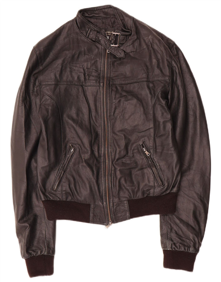 Vintage mujer chaqueta de cuero Reino Unido 12 Medio Negro
