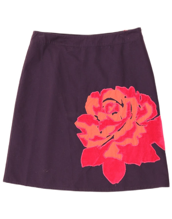 Boden Falda Acampanada para Mujer UK 44 Grande W32 Algodón Floral Púrpura
