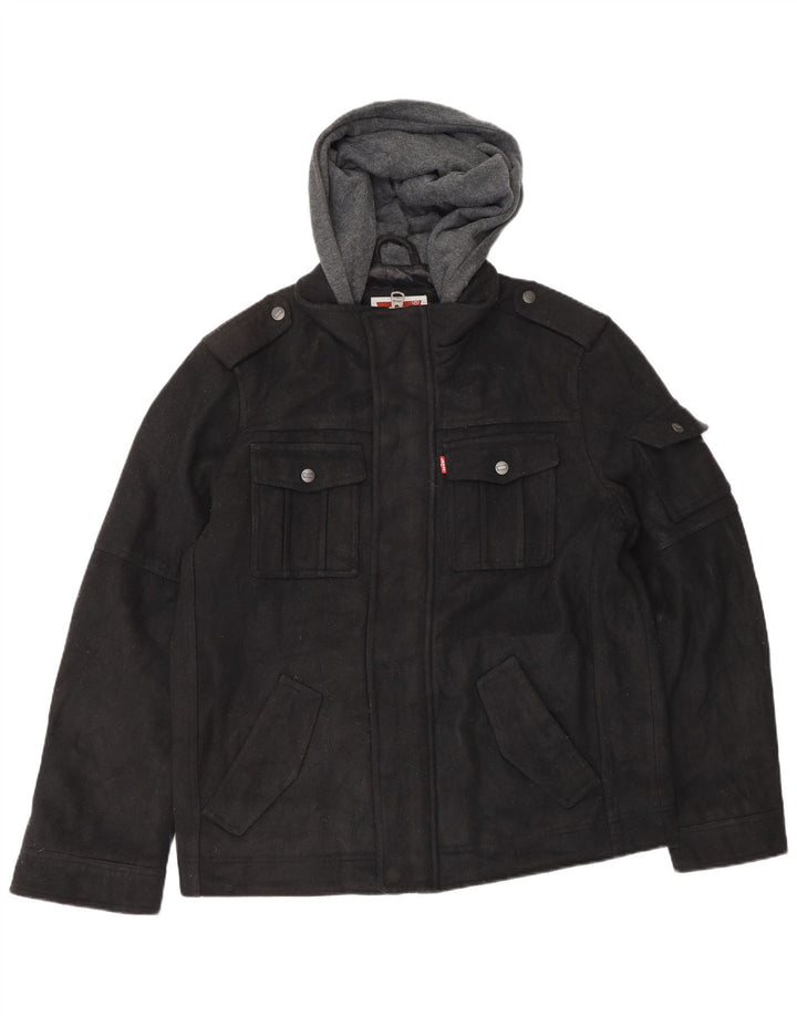 LEVI'S Chaqueta cortavientos militar con capucha para hombre UK 38 Medium Black