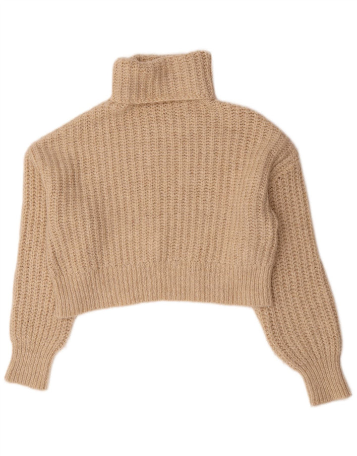 Zara Mujer Crop Oversize Roll Neck Jumper Sweater UK 10 Small Beige