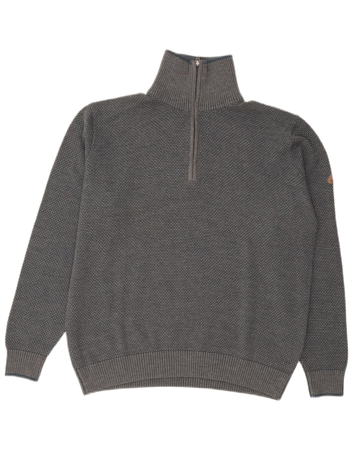 Navigare Suéter tipo jersey con cuello y cremallera para hombre, lana gris grande
