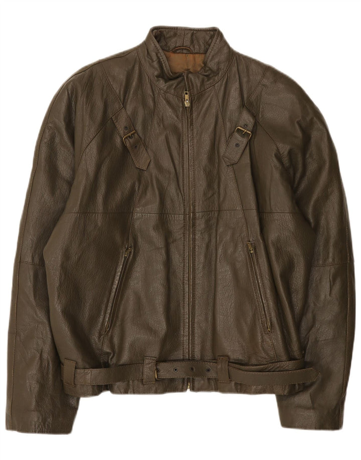 Chaqueta de cuero vintage para hombre IT 50 cuero caqui grande